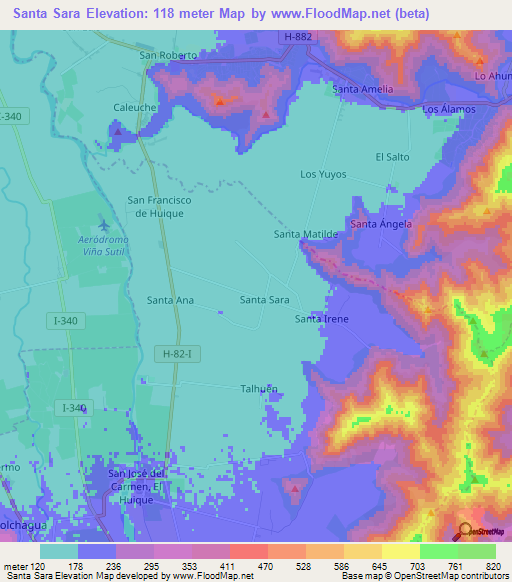 Santa Sara,Chile Elevation Map