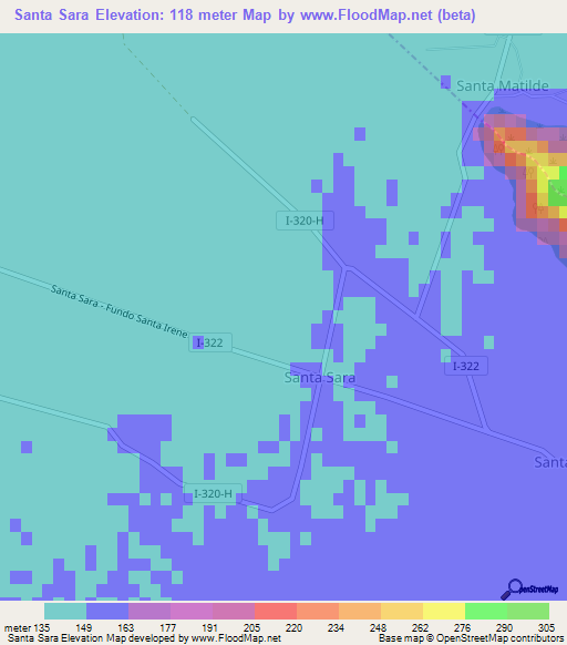 Santa Sara,Chile Elevation Map