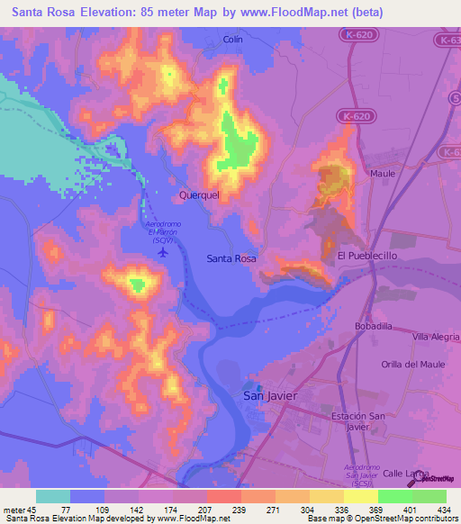 Santa Rosa,Chile Elevation Map