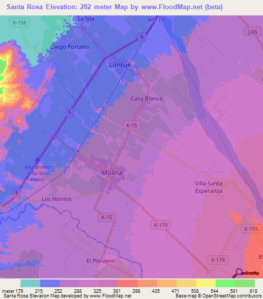 Santa Rosa,Chile Elevation Map