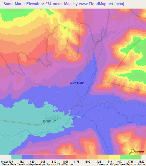 Santa Maria,Chile Elevation Map