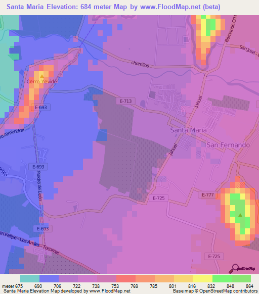 Santa Maria,Chile Elevation Map