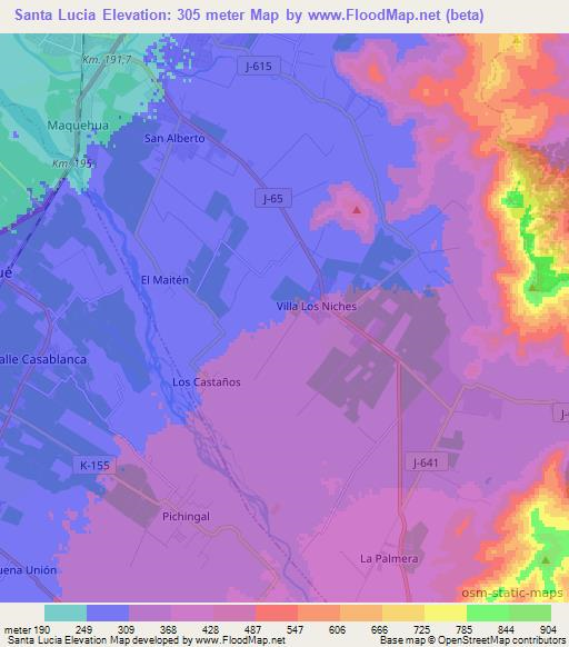 Santa Lucia,Chile Elevation Map