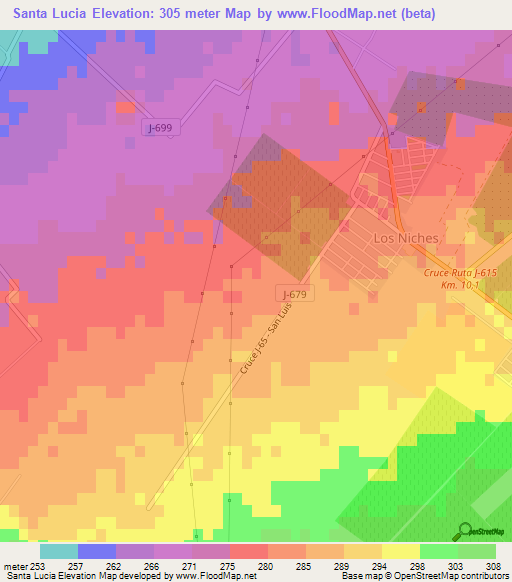 Santa Lucia,Chile Elevation Map