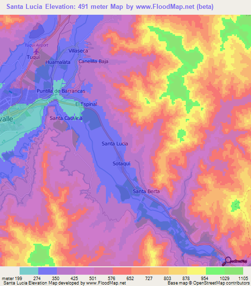 Santa Lucia,Chile Elevation Map
