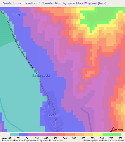 Santa Lucia,Chile Elevation Map