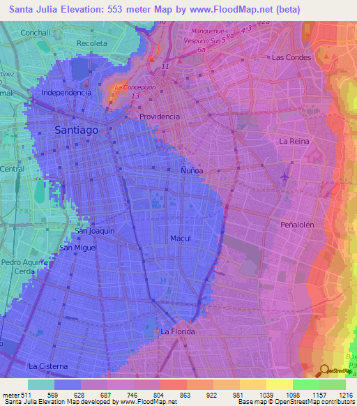 Santa Julia,Chile Elevation Map