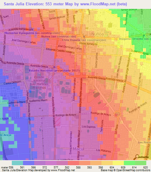 Santa Julia,Chile Elevation Map
