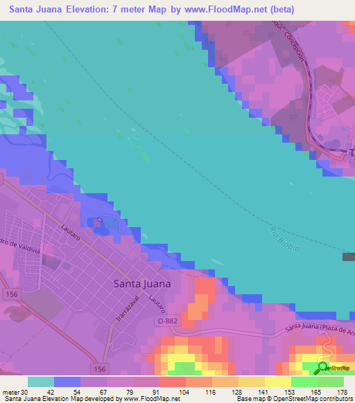 Santa Juana,Chile Elevation Map
