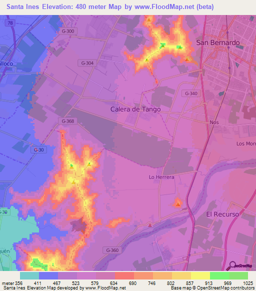 Santa Ines,Chile Elevation Map