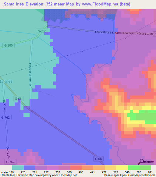 Santa Ines,Chile Elevation Map