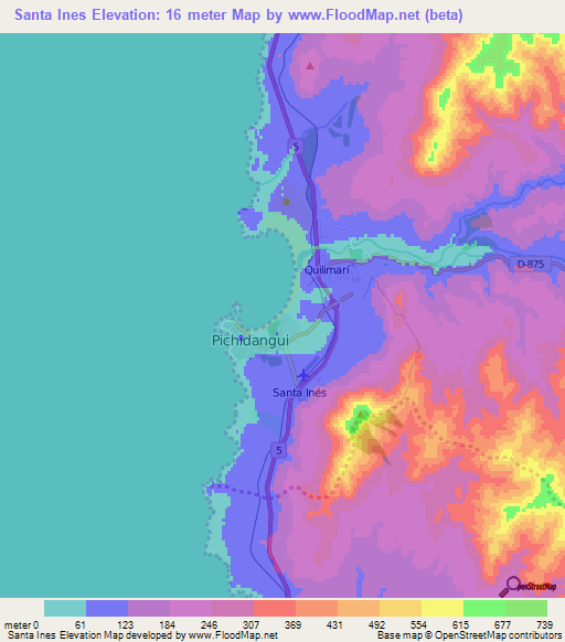 Santa Ines,Chile Elevation Map