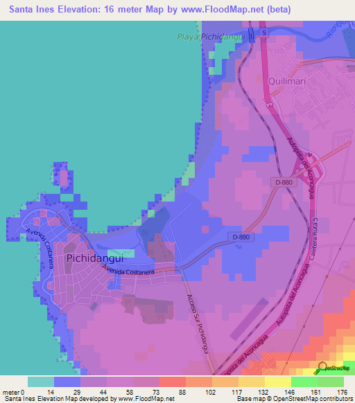 Santa Ines,Chile Elevation Map