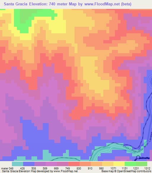Santa Gracia,Chile Elevation Map