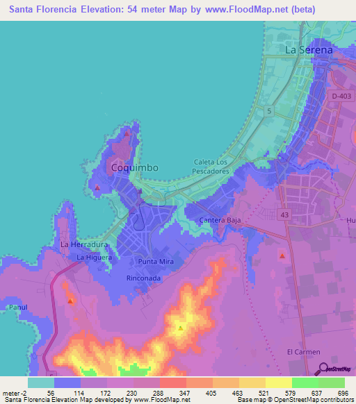 Santa Florencia,Chile Elevation Map