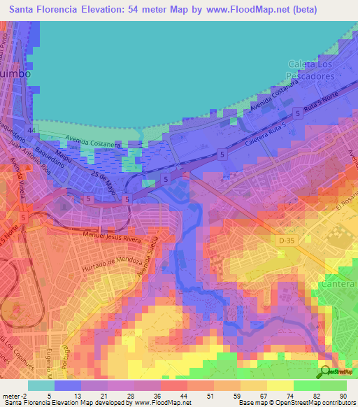 Santa Florencia,Chile Elevation Map