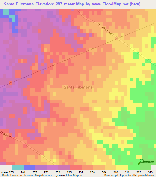 Santa Filomena,Chile Elevation Map