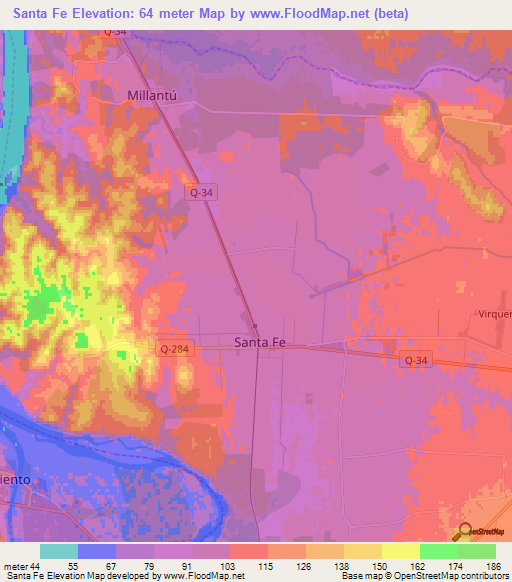 Santa Fe,Chile Elevation Map