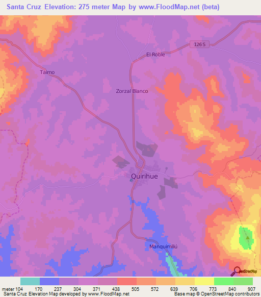 Santa Cruz,Chile Elevation Map