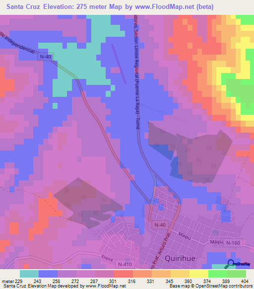 Santa Cruz,Chile Elevation Map