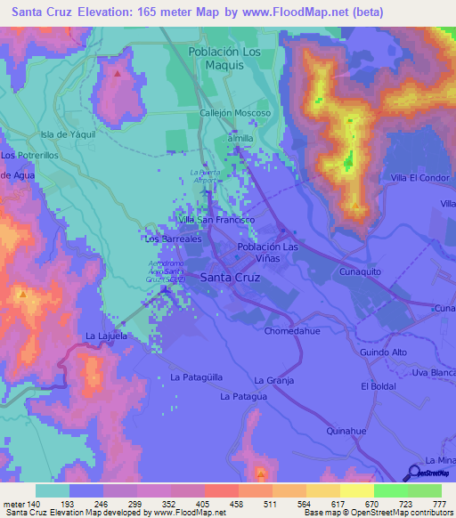 Santa Cruz,Chile Elevation Map