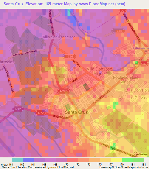 Santa Cruz,Chile Elevation Map
