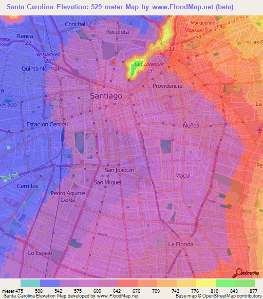 Santa Carolina,Chile Elevation Map