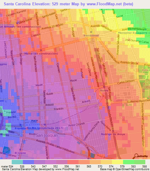 Santa Carolina,Chile Elevation Map