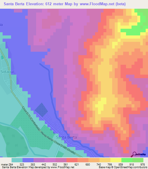 Santa Berta,Chile Elevation Map