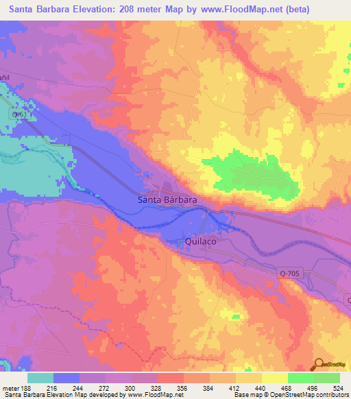 Santa Barbara,Chile Elevation Map