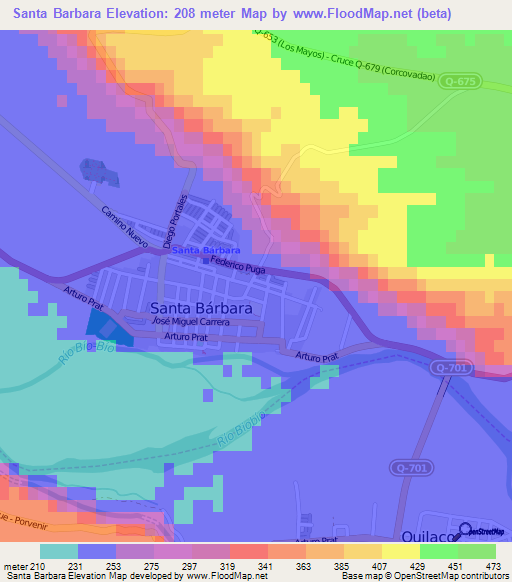 Santa Barbara,Chile Elevation Map
