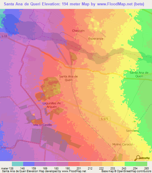 Santa Ana de Queri,Chile Elevation Map