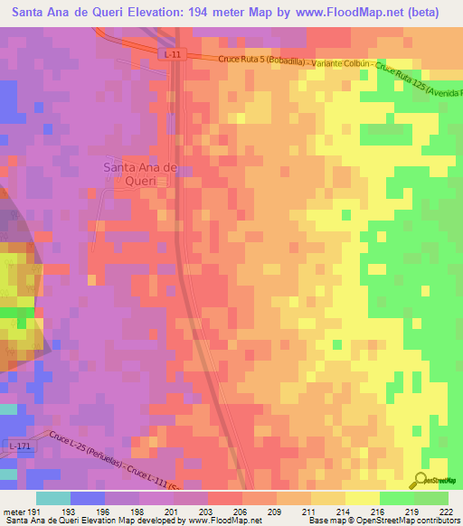 Santa Ana de Queri,Chile Elevation Map