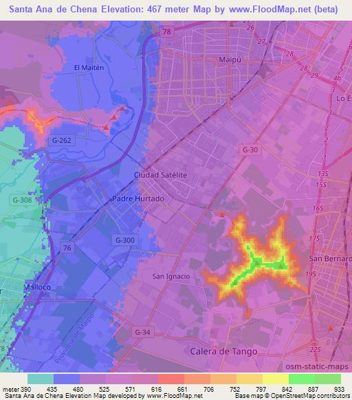 Santa Ana de Chena,Chile Elevation Map