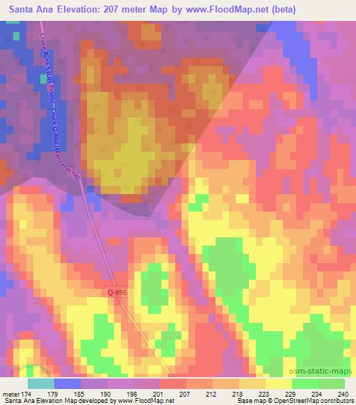 Santa Ana,Chile Elevation Map