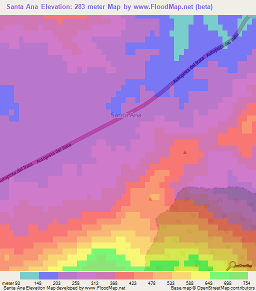 Santa Ana,Chile Elevation Map