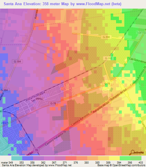Santa Ana,Chile Elevation Map