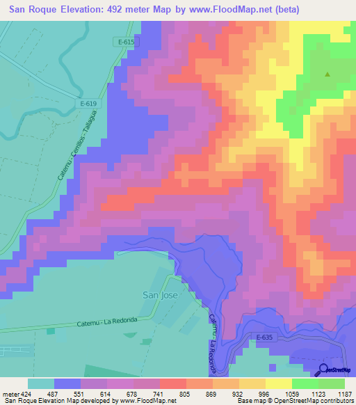 San Roque,Chile Elevation Map