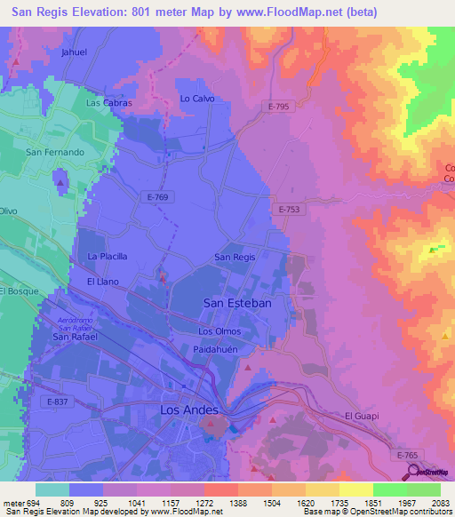 San Regis,Chile Elevation Map