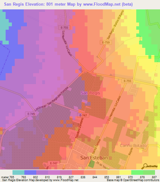 San Regis,Chile Elevation Map