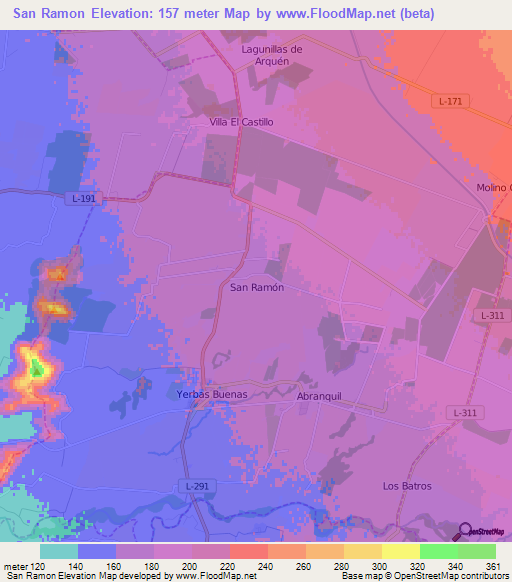 San Ramon,Chile Elevation Map