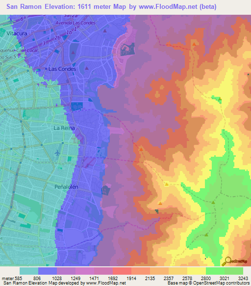 San Ramon,Chile Elevation Map