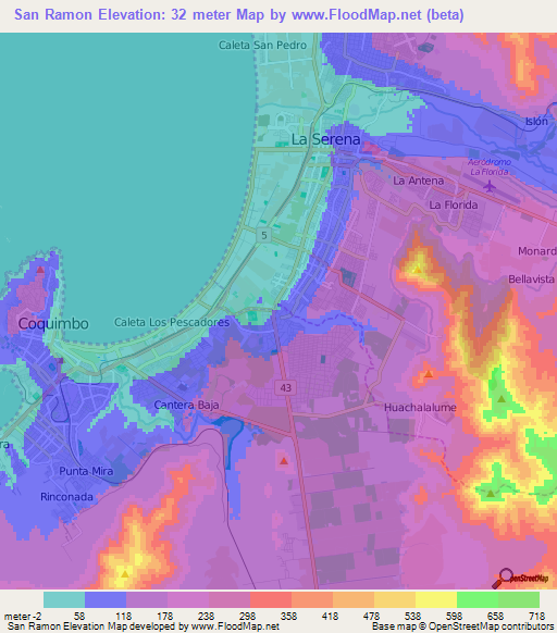 San Ramon,Chile Elevation Map