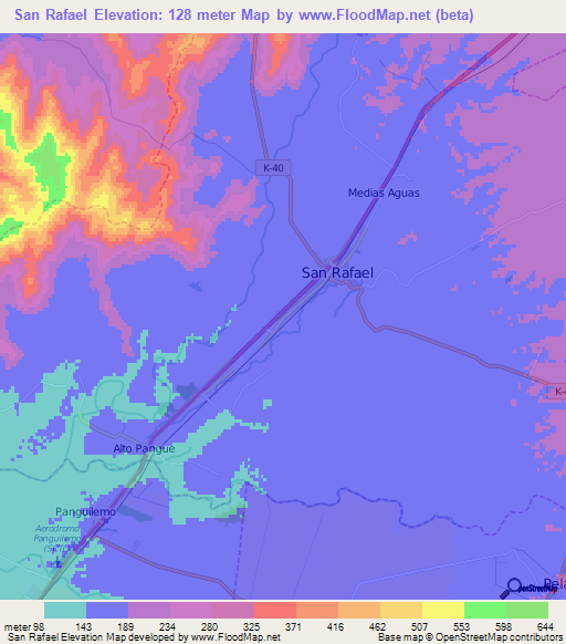 San Rafael,Chile Elevation Map
