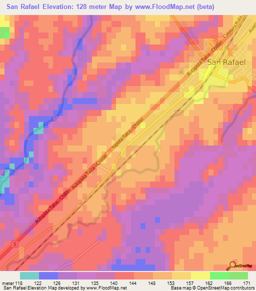 San Rafael,Chile Elevation Map