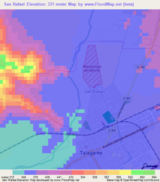 San Rafael,Chile Elevation Map