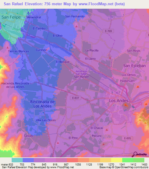 San Rafael,Chile Elevation Map