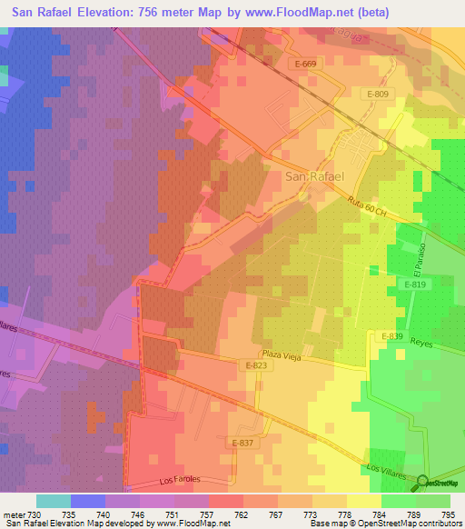 San Rafael,Chile Elevation Map
