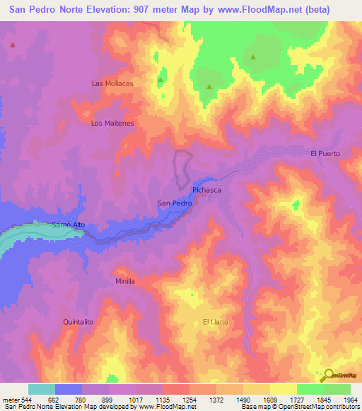San Pedro Norte,Chile Elevation Map