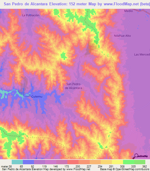 San Pedro de Alcantara,Chile Elevation Map